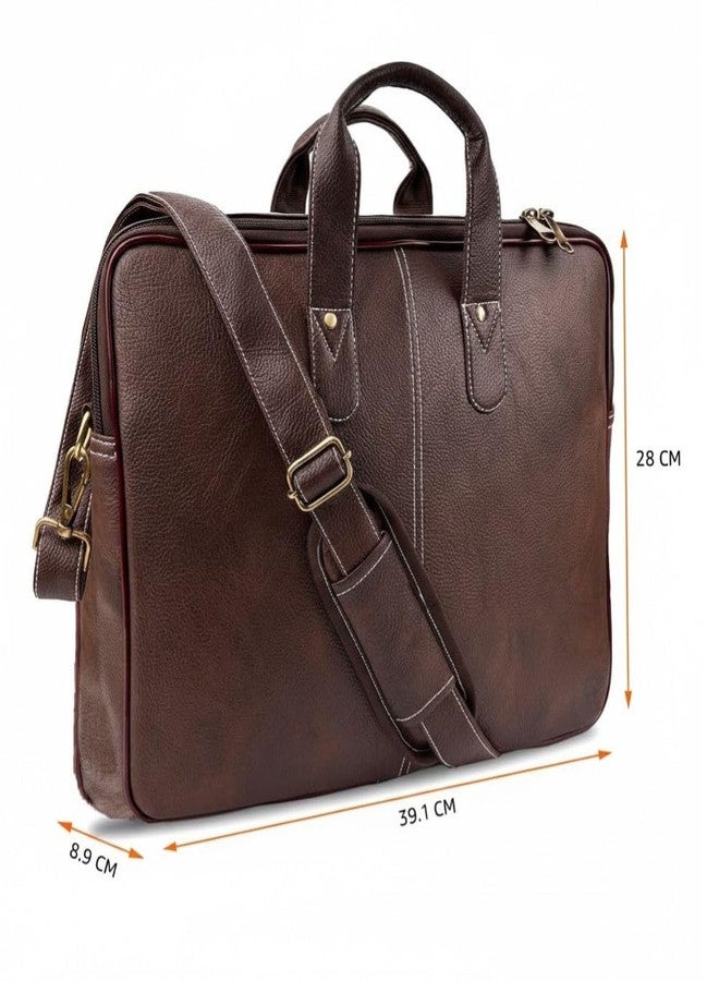 Treggo Professional Leather Briefcase for Men, Brown Office Laptop Bag with Adjustable Shoulder Strap, Business Work Handbag - Image 2
