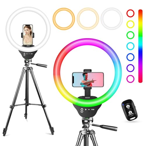 Sensyne 10 RGB Ring Light with 50 Extendable Tripod Stand Circle Lights with Phone Holder for Live StreamMakeupYouTube VideoTikTok Compatible with All Phones - Image 1