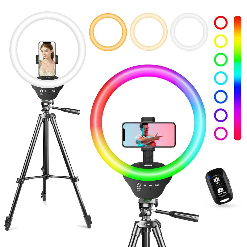 Sensyne 10 RGB Ring Light with 50 Extendable Tripod Stand Circle Lights with Phone Holder for Live StreamMakeupYouTube VideoTikTok Compatible with All Phones - Image 2