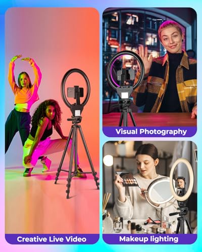 Sensyne 10 RGB Ring Light with 50 Extendable Tripod Stand Circle Lights with Phone Holder for Live StreamMakeupYouTube VideoTikTok Compatible with All Phones - Image 3