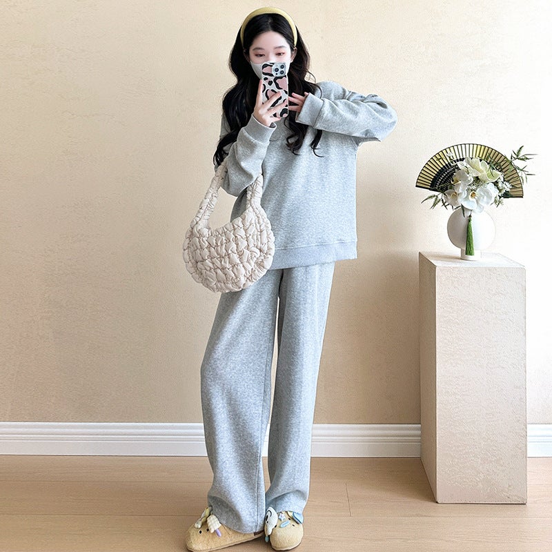 Stylish Maternity Outfit Casual Sweater Set Light gray suit 