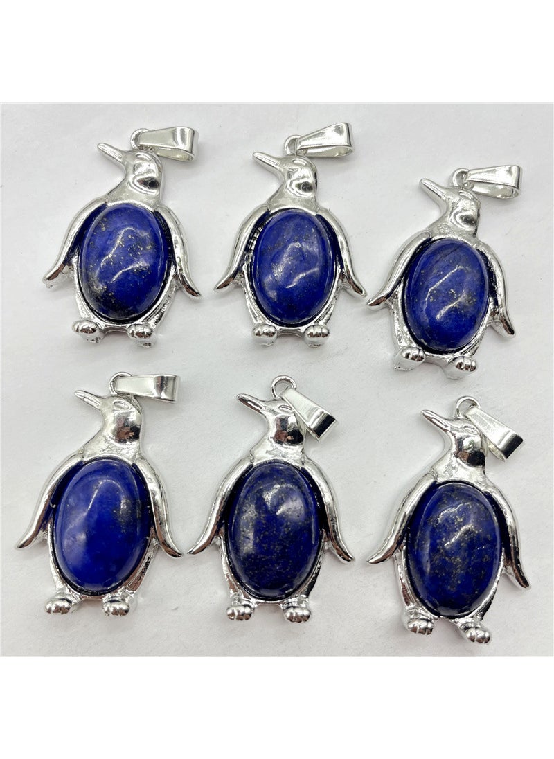 Generic Natural Crystal Semi-precious Stone Alloy Penguin Inlaid Pendant Necklace Jewelry Accessories Lapis Lapis 