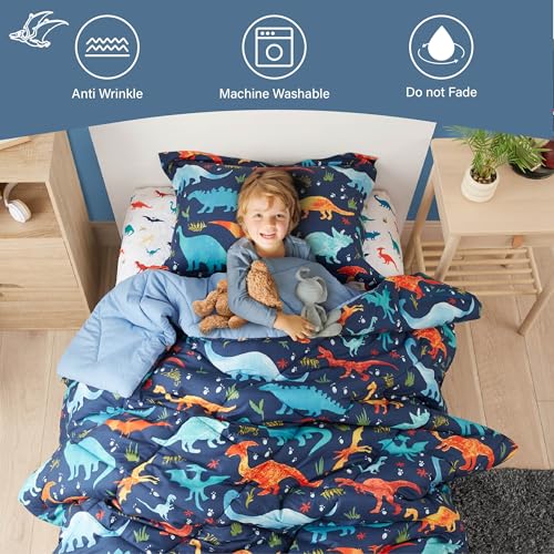 PPOLCA Twin Dinosaur Kids Bedding Set for Boys, 2 Pieces Twin Dinosaur Kids Comforter Sets for Boys, Super Soft Lightweight for All Seasons, Includes 1 Comforter (66"x86") and 1 Pillowcase(20"x26"+2") - Image 3