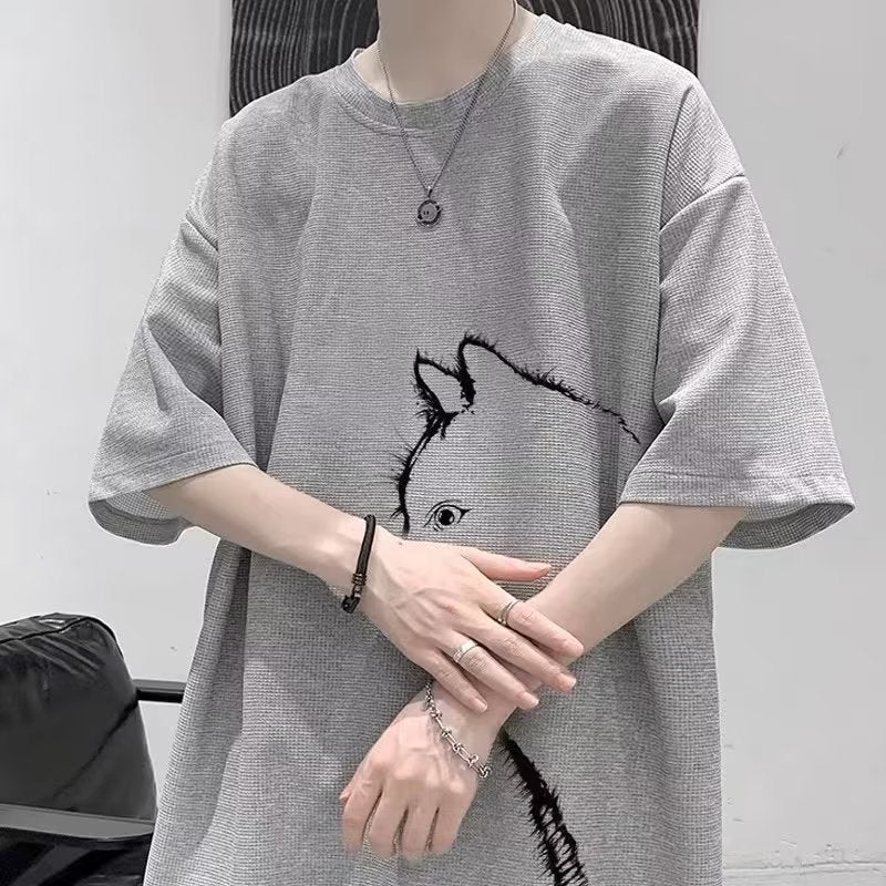 T-Shirt Simple Daily Trend Fashion Brand Tide Spring Lazy Standard Round Neck Short Sleeve Japanese Men'S Youth Fashion - Image 3