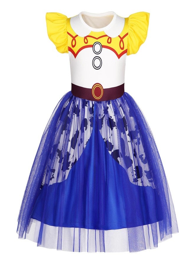 HenzWorld Cowgirl Outfits for Girls Princess Tulle Dress Cowgirl Costume Dress up for Girls Short Flutter Sleeve Dress Toddler Kids Halloween Cosplay Party Outfit Yellow Size 4t 5t 4-5 Years - Image 1