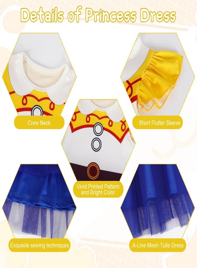 HenzWorld Cowgirl Outfits for Girls Princess Tulle Dress Cowgirl Costume Dress up for Girls Short Flutter Sleeve Dress Toddler Kids Halloween Cosplay Party Outfit Yellow Size 4t 5t 4-5 Years - Image 4
