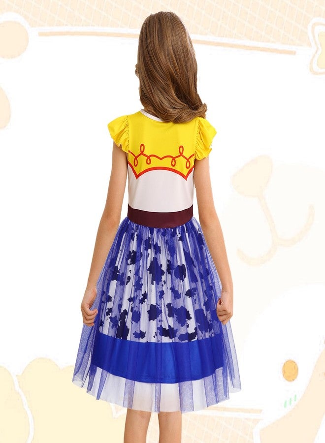 HenzWorld Cowgirl Outfits for Girls Princess Tulle Dress Cowgirl Costume Dress up for Girls Short Flutter Sleeve Dress Toddler Kids Halloween Cosplay Party Outfit Yellow Size 4t 5t 4-5 Years - Image 3