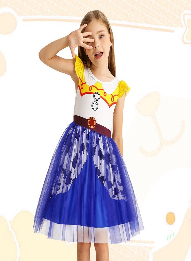 HenzWorld Cowgirl Outfits for Girls Princess Tulle Dress Cowgirl Costume Dress up for Girls Short Flutter Sleeve Dress Toddler Kids Halloween Cosplay Party Outfit Yellow Size 4t 5t 4-5 Years - Image 2