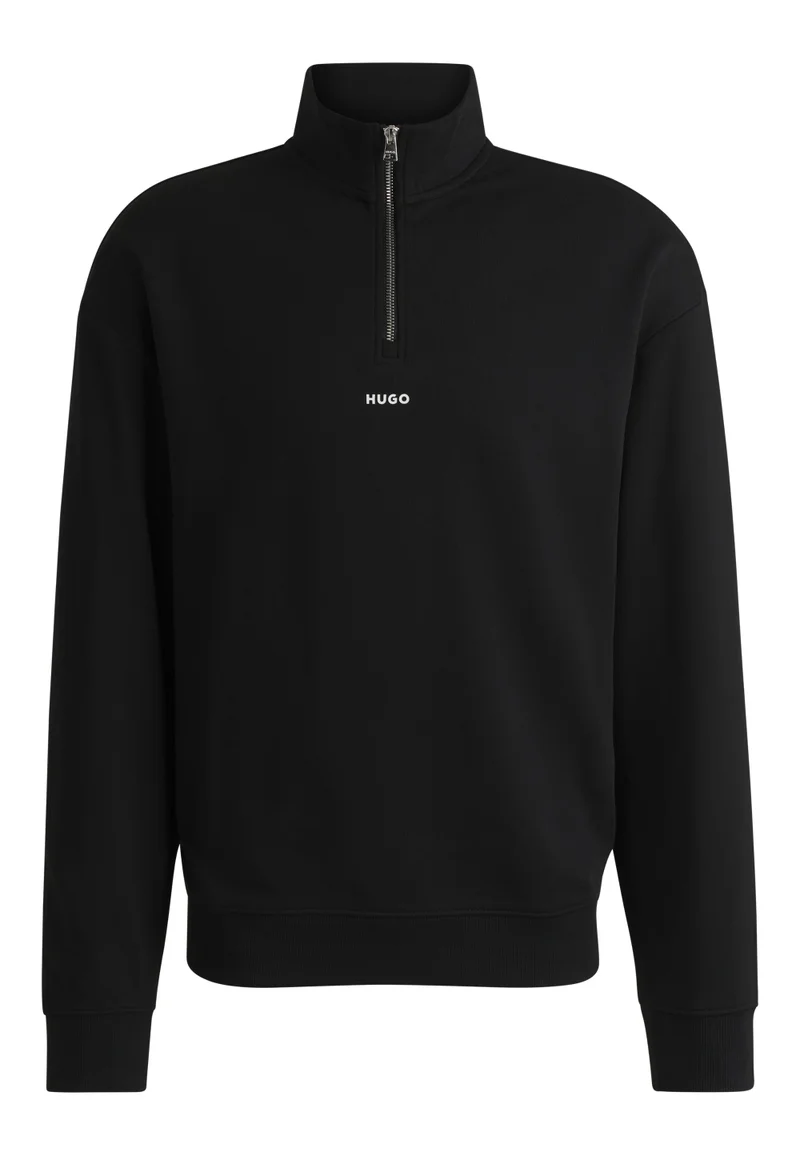 HUGO Cotton-terry zip-neck sweatshirt with logo print