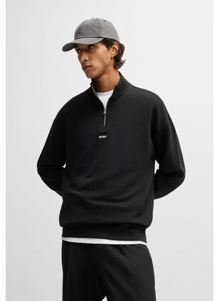 هوجو Cotton-terry zip-neck sweatshirt with logo print