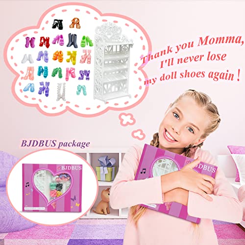 BJDBUS 1 Doll Shoes Rack Shelf + 20 Pairs Shoes Set Accessories High Heel Boots Sandals Assorted Furniture for 11.5 Inch Girl Doll - Image 2