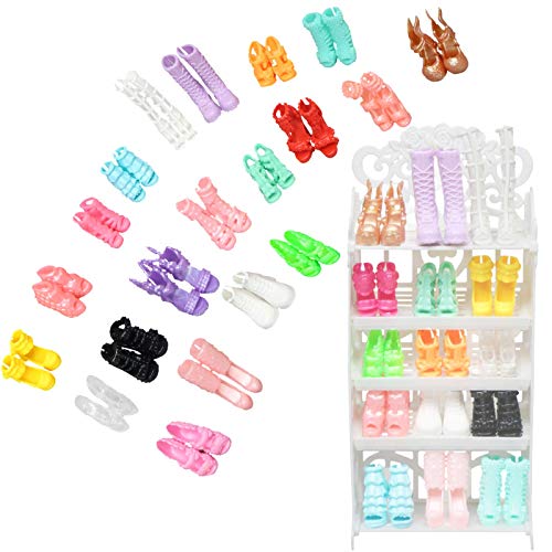 BJDBUS 1 Doll Shoes Rack Shelf + 20 Pairs Shoes Set Accessories High Heel Boots Sandals Assorted Furniture for 11.5 Inch Girl Doll - Image 3