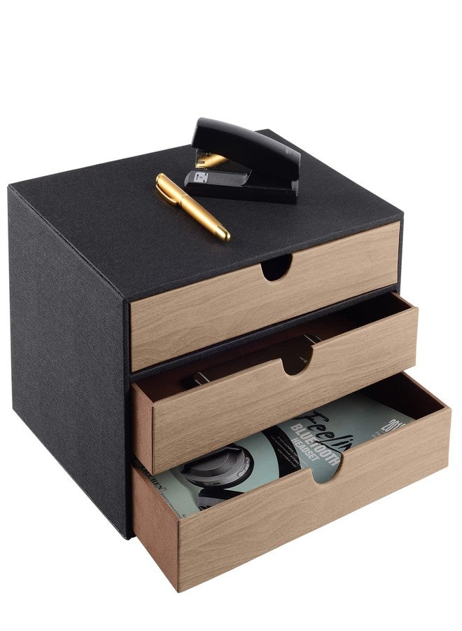 XNONE PU Leather Desk Organizer with 3 Drawers,Executive Office Supplies Desktop Filing A4 File Cabinet/Holder for Jewelry/Bill/Paper/Documents/Makeup Home Decor Stationery Storage Box,Black - Image 1