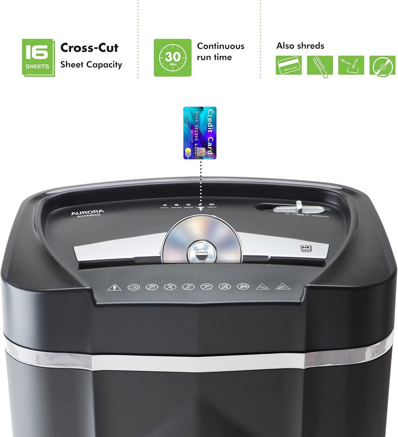 AURORA Aurora AntiJam 16Sheet Crosscut PaperCD and Credit Card Shredder 5Gallon pullout Basket 30 Minutes Continuous Run Time  - Image 4