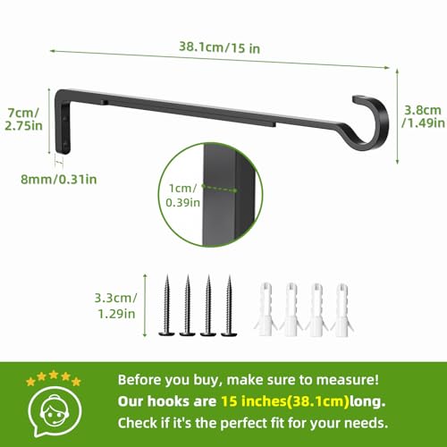 Saffruff 15 Inch 2 Black Pack Heavy Duty Outdoor Plant Hangers, Iron Hanging Plant Brackets for Hanging Plants Outside, Metal Plant Hooks Plant Wall Hooks for Hanging Lantern, Bird Feeder - Image 3