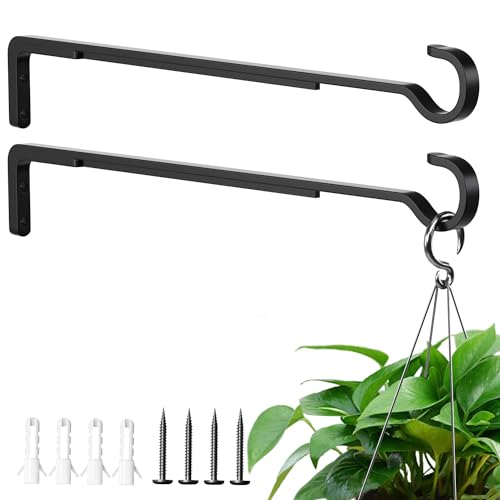 Saffruff 15 Inch 2 Black Pack Heavy Duty Outdoor Plant Hangers, Iron Hanging Plant Brackets for Hanging Plants Outside, Metal Plant Hooks Plant Wall Hooks for Hanging Lantern, Bird Feeder - Image 1