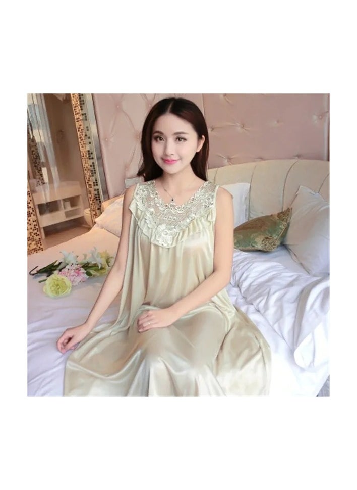Generic 1-Piece Women Night Gowns Sleepwear,Nightwear Long Sleeping Dress,Luxury Women Casual Night Dress,Ladies Home Dressing,Colour Champagne  - Image 1