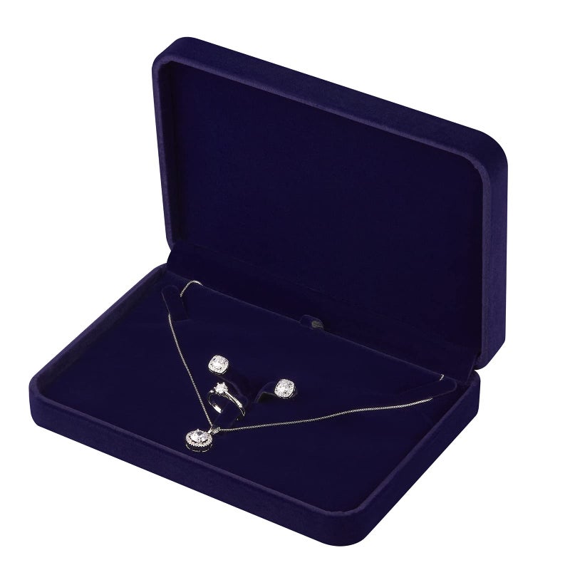 LETURE Large Velvet Jewelry Set Box Big Necklace and Ring Earring Pendant Gift Box Pearl NecklaceChunky Necklace Jewelry Storage Case Blue