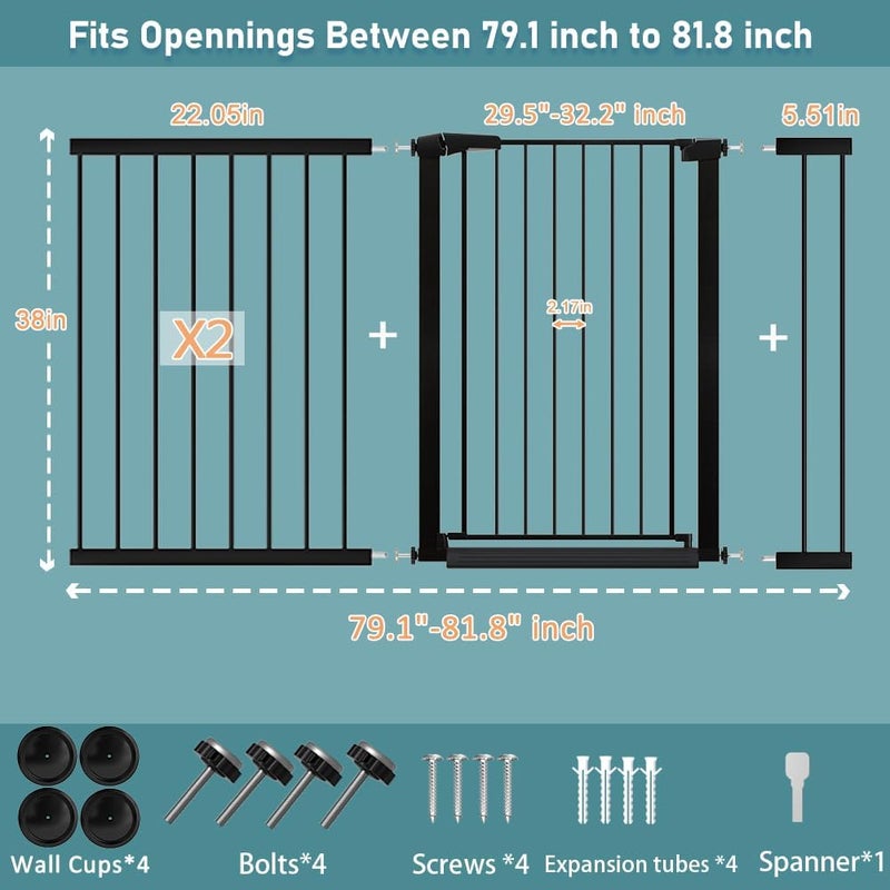 Fairy Baby 38.5" Extra Tall Black Dog Gate - Pressure Mounted Safety Fence for Toddlers and Pets - Image 2