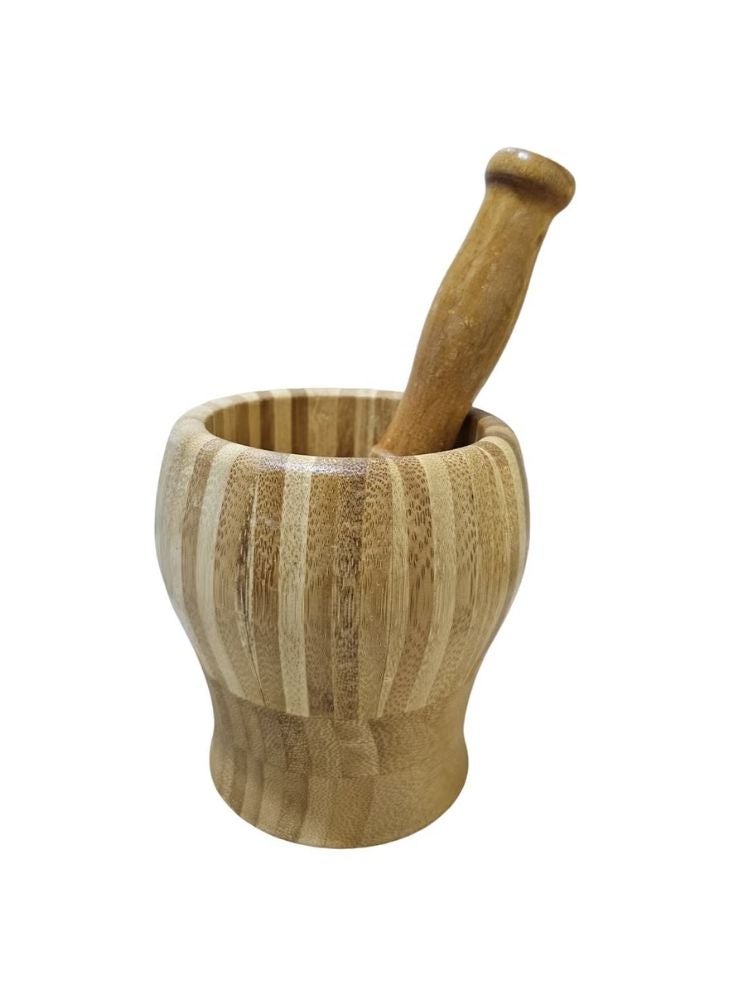 Bamboo Natural Bamboo Wooden Mortar and Pestle Set – Ideal for Grinding Spices & Herbs - Image 1