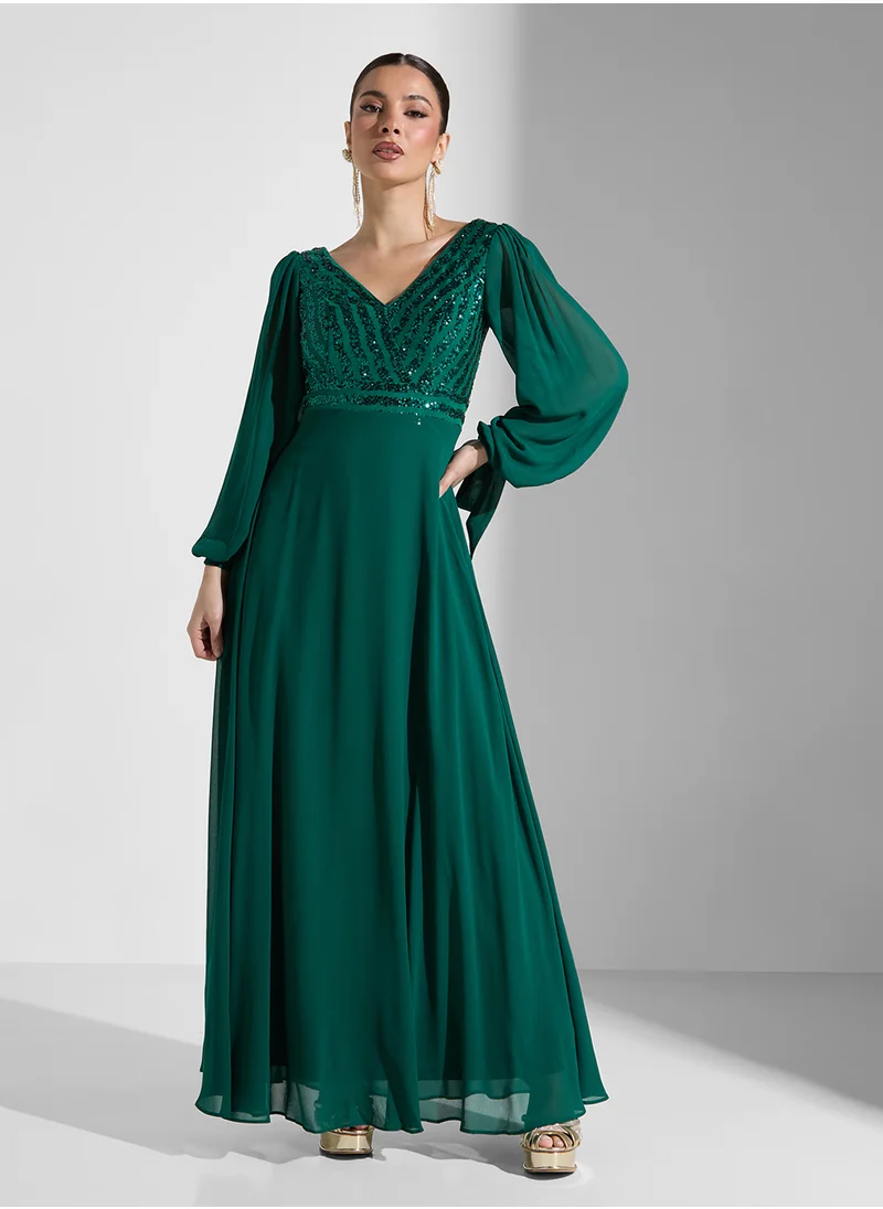 ايلا ليمتد اديشن Embroidered Dress With Puff Sleeves