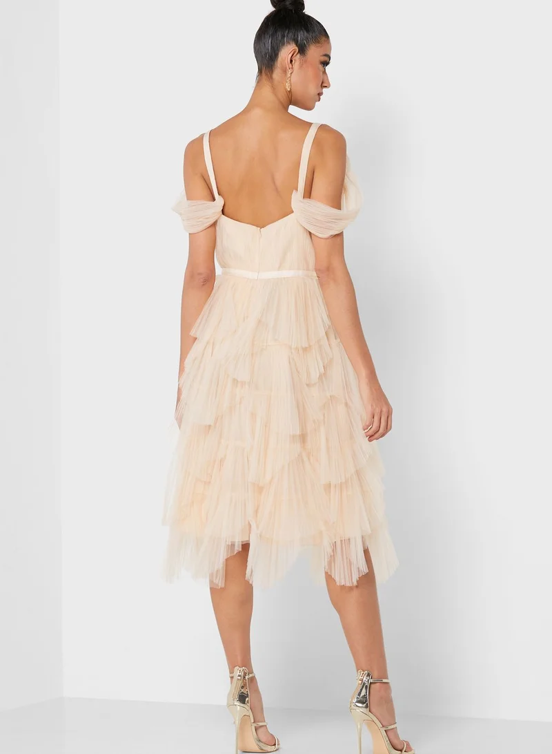 True Decadence Tulle Cold Shoulder Ruffle Detail Dress