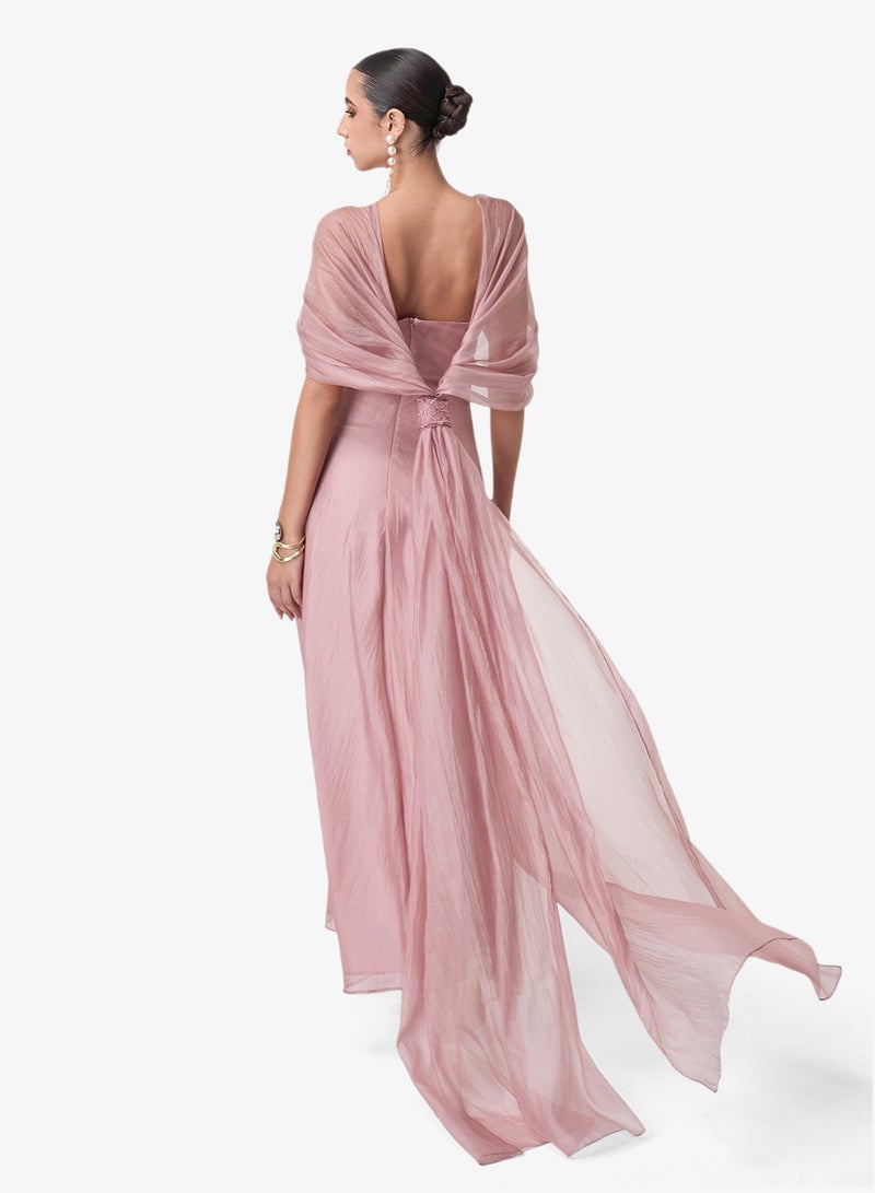 ثريدز باي اجوني فستان ماكسي شبكي بياقة على شكل حرف  وتفاصيل عقدة - Image 2