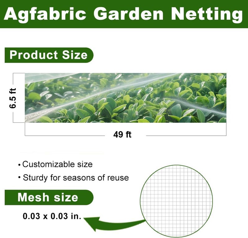 Agfabric شبكة حديقة 6.5'x49' حاجز شبكة، شبكة طيور لأشجار الحديقة والخضروات والنباتات، بيضاء - Image 2