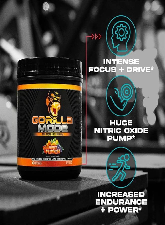 Gorilla Mind جوريلا مايند قبل التمرين - ضخامة هائلة تركيز ليزر طاقة قوة - L-سيترولين، كرياتين، L-تايروسين، بيتائين، هايدروبرايم، ألفا-GPC، 400 ملغ كافيين، هوبيرزين A - 800 غرام (بطيخ) - Image 2