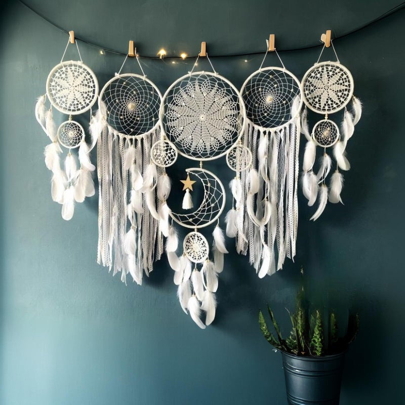 Thavgaf Dream Catcher Wall Decor,Large Boho Dream Catcher with Luxurious Feathers & Beads, Handmade Wall Hanging for Bedroom, Nursery, Living Room, Gift Ready for Girls & Adults (White) - Image 1