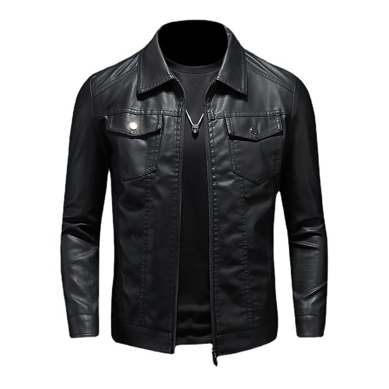 ZFBAOJT Mens Leather Jacket Motorcycle Black Biker Jackets Vintage Faux Leather Outwear Casual XXL - Image 2