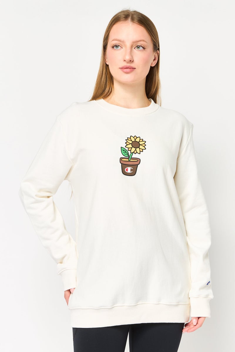 Champion بلوزة رياضية نسائية بأكمام طويلة مناسبة في الهواء الطلق، بيضاء - Image 1