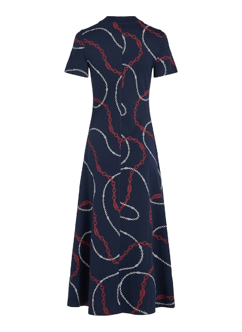 TOMMY HILFIGER - Women's Fit And Flare Midi Dress - Cotton, Blue - Image 1