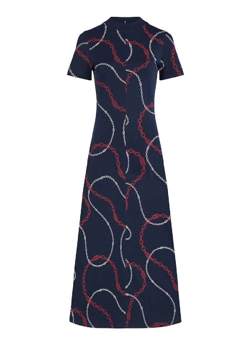 TOMMY HILFIGER - Women's Fit And Flare Midi Dress - Cotton, Blue - Image 1