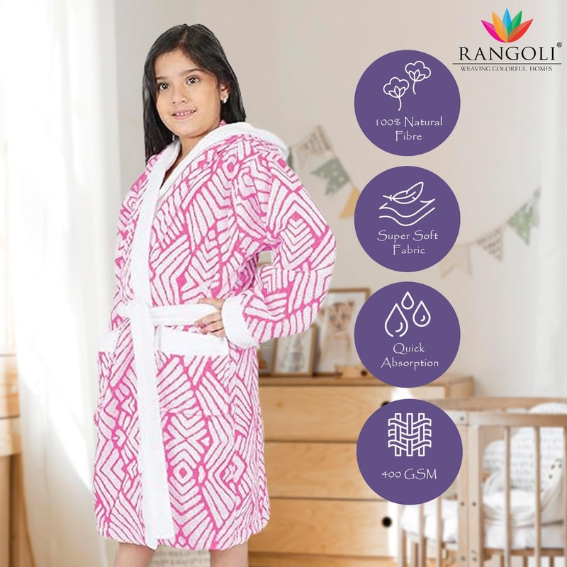 Rangoli روب استحمام للأطفال من رانغولي 100% قطن جاكار للفتيات والفتيان - وردي، 400 غرام/متر مربع - Image 2