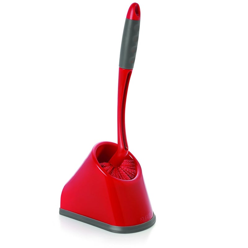 Cello Kleeno Angular Toilet Brush with Storage Stylish Design Rubberised handle for firm grip Durable plastic body SpaceSaving Storage Red and Grey Pack of 1