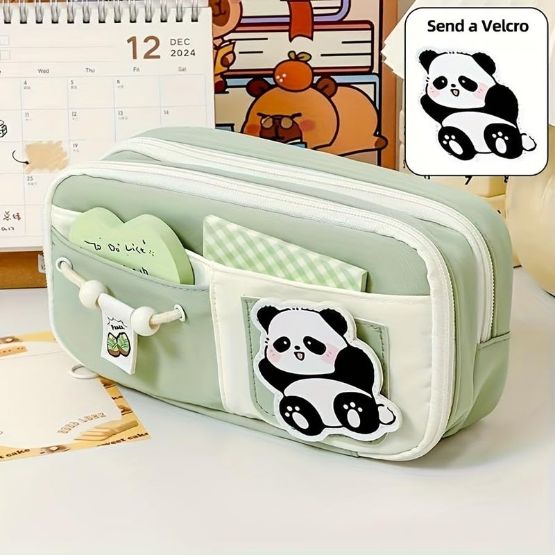 ZOLYPY Kawaii Cute Aesthetic Pencil Case for Students | Large Capacity Multi-Pocket Pencil Pouch with Zipper | Cartoon Stationery Organizer Bag for School, College & Office Supplies (Green) - Image 3
