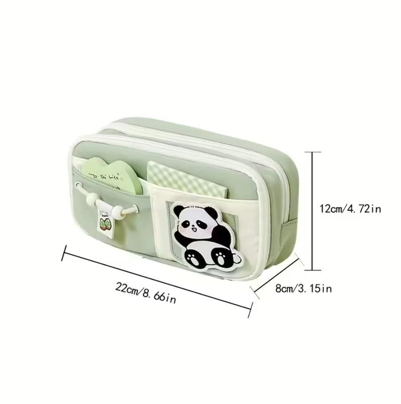 ZOLYPY Kawaii Cute Aesthetic Pencil Case for Students | Large Capacity Multi-Pocket Pencil Pouch with Zipper | Cartoon Stationery Organizer Bag for School, College & Office Supplies (Green) - Image 2