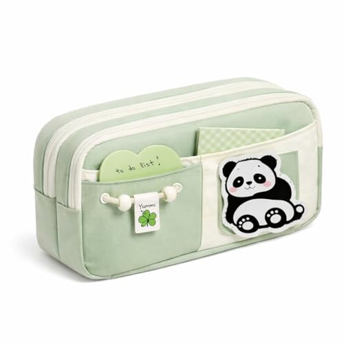 ZOLYPY Kawaii Cute Aesthetic Pencil Case for Students | Large Capacity Multi-Pocket Pencil Pouch with Zipper | Cartoon Stationery Organizer Bag for School, College & Office Supplies (Green) - Image 1