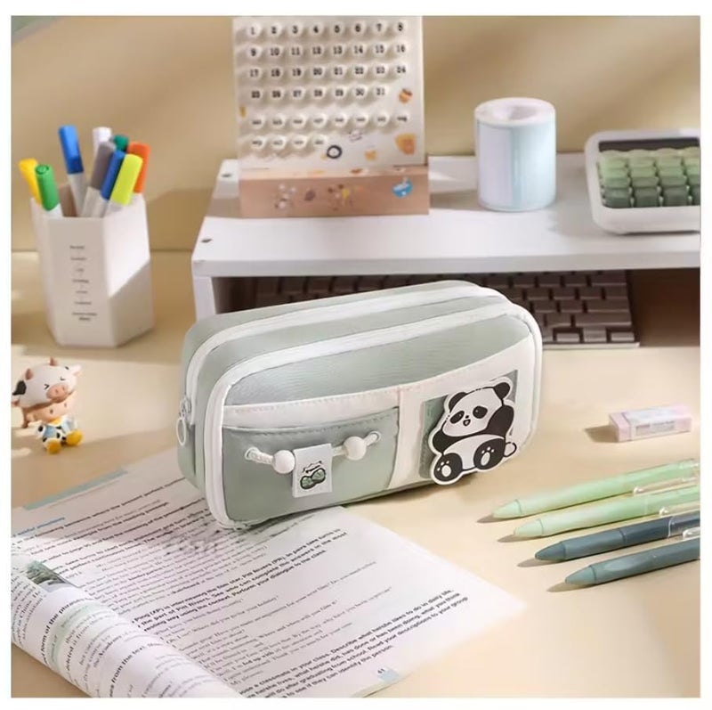 ZOLYPY Kawaii Cute Aesthetic Pencil Case for Students | Large Capacity Multi-Pocket Pencil Pouch with Zipper | Cartoon Stationery Organizer Bag for School, College & Office Supplies (Green) - Image 4
