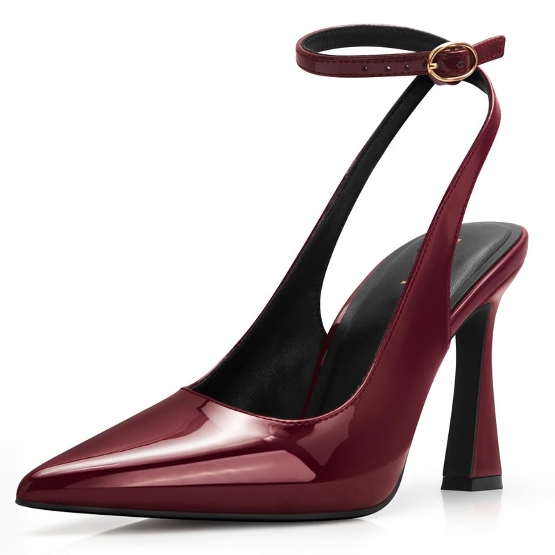 PARTY Womens Pointed Closed Toe Heels Stiletto Slingback High Heel for Women Dressy Pumps for Wedding and Office Work or Going Out,Burgundy Patent-6 - Image 1