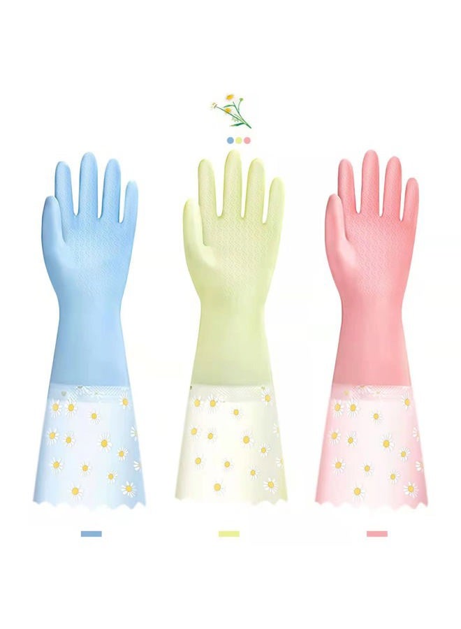 KAQ Dishwashing Cleaning Gloves 3 Pairs - Reusable Rubber Gloves Non-Slip Laundry Kitchen Gardening Waterproof Household Gloves （Medium） - Image 1