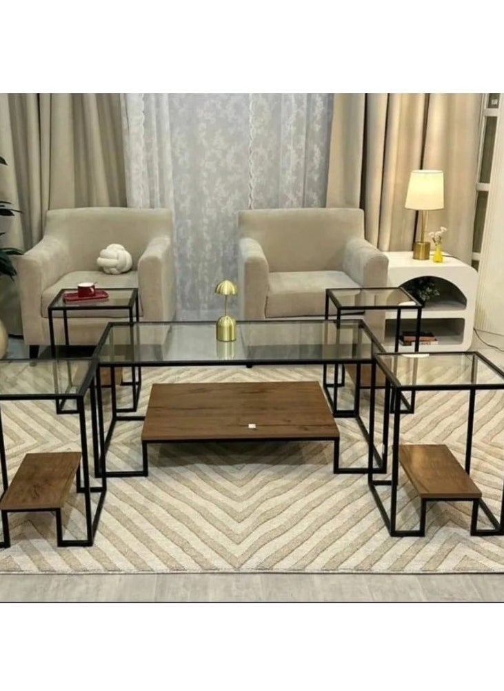 طقم طاولة قهوة 5 قطع سطح زجاج