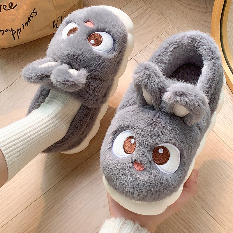 Big-Eared Rabbit Cartoon Slippers – Thickened Artificial Fur Indoor Footwear for Adults - Image 3