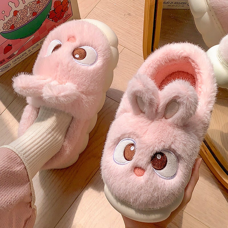 Big-Eared Rabbit Cartoon Slippers – Thickened Artificial Fur Indoor Footwear for Adults - Image 2