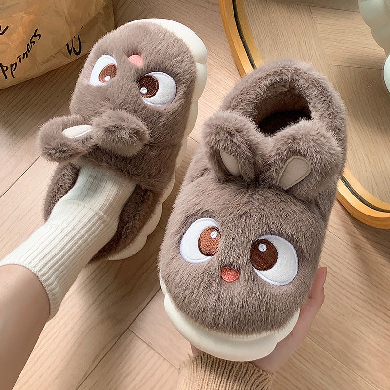Big-Eared Rabbit Cartoon Slippers – Thickened Artificial Fur Indoor Footwear for Adults - Image 4