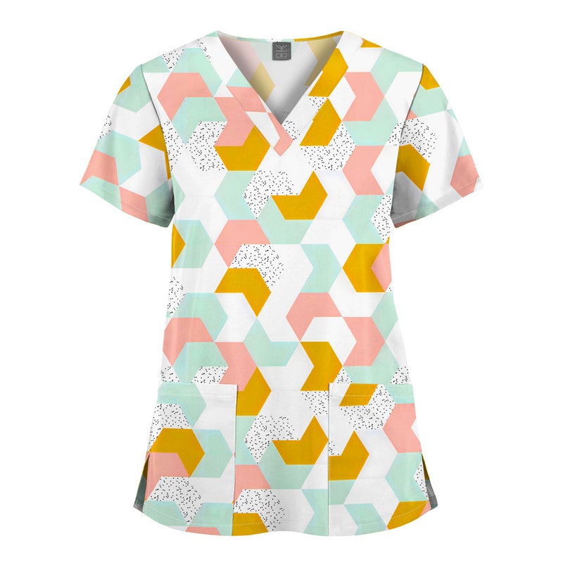Elastic Christmas Pattern Comfortable Plus Size Cartoon Nurses' Clothing Printed Dental Dentist Work Clothes - Image 1
