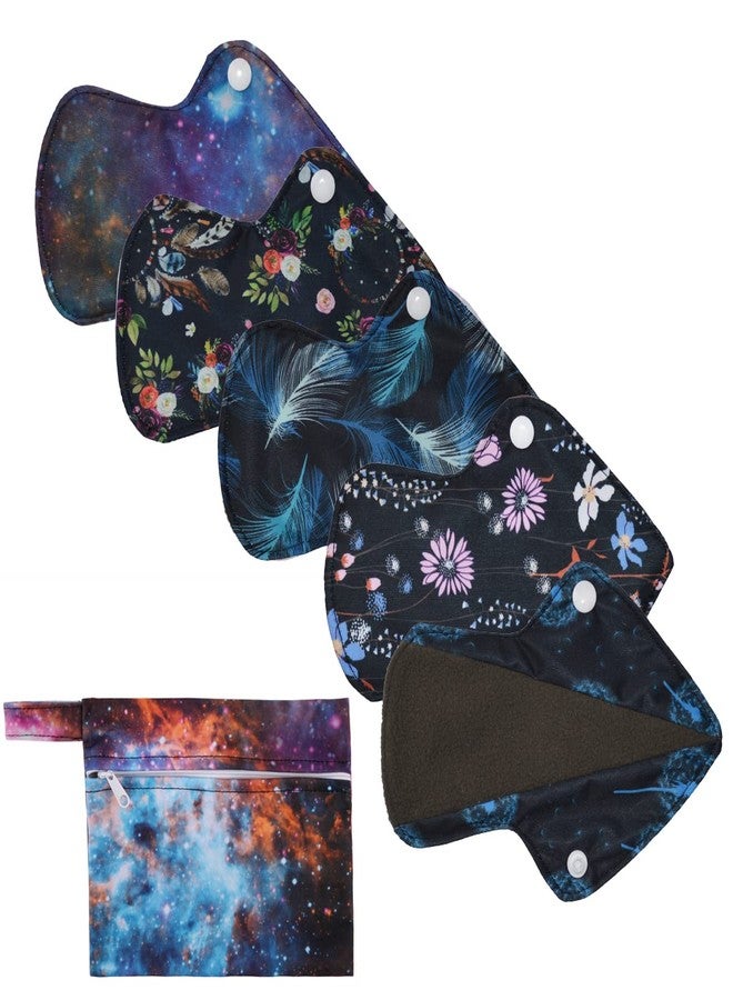 Sigzagor 5 Thong Panty Liners 1 Wet Bag Cloth Menstrual Pads Sanitary Reusable Washable (Universe Pack - Image 1