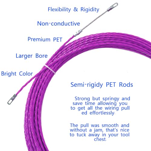 VGongTech 20M 67Ft Fish Tape Cable Puller Cable Rods Kit PET Electrical Cable Puller 4mm Through Wall Wire Guide Device Threader Fish Cable Fastener - Image 3