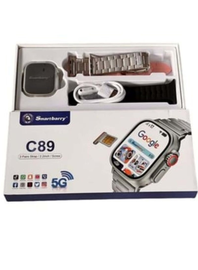 Smartbarry Smart Watch C89 Screen 2.2" with 3 Pairs Straps with SIM Card Support for Mobile and Network 5G Google Play Support for All Apps - Image 1